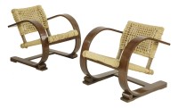 Lot 624 - A pair of bentwood and rope armchairs