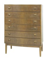 Lot 790 - A Danish walnut bow front six-drawer chest