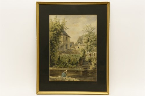 Lot 450 - Jacob Maris (Dutch 1837-1899)
COUNTRY COTTAGE WITH WOMAN WASHING CLOTHES IN A STREAM TO THE FORE
Signed l.r.
34 x 24cm