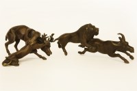 Lot 361 - Two 20th century bronze figure groups of hunting animals and prey
