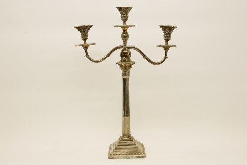 Lot 396 - A silver plated three branch candelabra