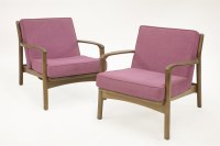 Lot 628 - A pair of teak lounge armchairs