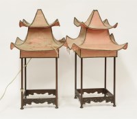 Lot 633 - A pair of unusual Chinese hardwood table lamps