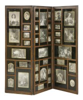 Lot 615 - A Victorian walnut and ebonised three-fold screen