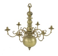 Lot 562 - A Dutch brass six-branch hanging chandelier