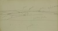 Lot 357 - Sir Alfred James Munnings PRA RWS (1878-1959)
LANDSCAPE WITH NOTES
Pencil
15 x 25.5cm

Exhibited: Cadogan Gallery