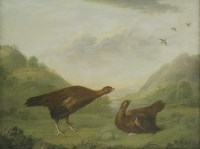 Lot 384 - Stephen Elmer (1717-1796)
A PAIR OF GROUSE IN A MOUNTAINOUS LANDSCAPE
Oil on canvas
38 x 46cm