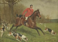 Lot 404 - George Paice (1854-1925)
A HUNTSMAN AND HOUNDS COMING THROUGH A GATE
Signed and dated '86 l.r.