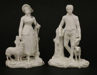 Lot 42 - A pair of Minton bisque figures of a shepherd and shepherdess