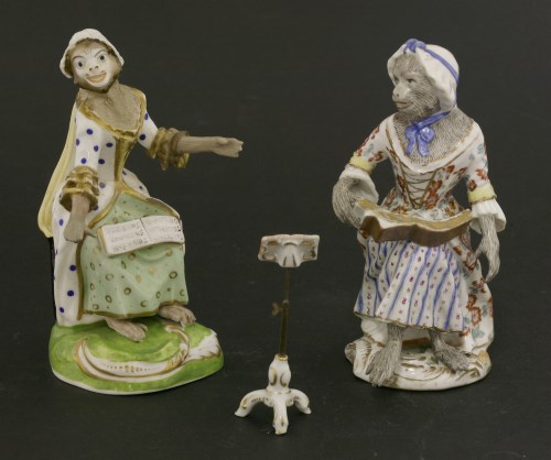 Lot 68 - Two Meissen monkey band figures of singers