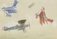 Lot 343 - William Earl Johns (1893-1968)
'CLOSE WORK!' (48 SQDN) BRISTOL FIGHTERS AND FOKKER TRIPES
Signed l.r. and inscribed with title