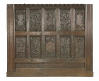 Lot 501 - A Continental carved oak overmantel