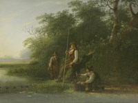 Lot 408 - Circle of Edward Charles Williams (1807-1881)
YOUNG ANGLERS BY A RIVER
Oil on board
23 x 31cm
