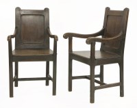 Lot 506 - A near pair of oak panel back chairs