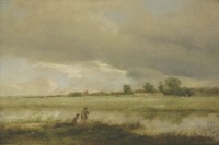 Lot 420 - Follower of John Constable
A RIVER LANDSCAPE WITH TWO FIGURES IN THE FOREGROUND
Oil on canvas
26 x 36cm