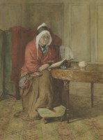 Lot 324 - Thomas Faed RA ARSA (1826-1900)
AN OLD LADY SEATED BY A TABLE