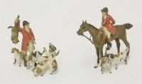 Lot 197 - A set of two cold painted bronze huntsmen and hounds