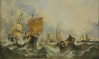 Lot 421 - William Calcott Knell (1830-1880)
FISHING BOATS IN HEAVY SEAS
Oil on canvas laid down on board
78 x 130cm