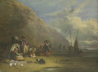 Lot 424 - J... M... McLean (?) FISHERFOLK ON A SHORE Indistinctly signed l.r.