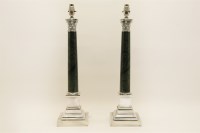 Lot 389 - A pair of silver plated and marble Corinthian column form lamp bases