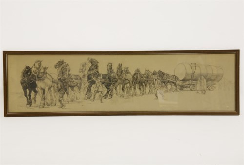 Lot 437 - A TEAM OF HORSES PULLING A MILITARY CART