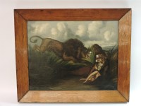 Lot 689 - English School
THE BRITISH LION'S VENGEANCE ON THE BENGAL TIGER
oil on canvas
Provenance:  From the Estate of Stephen Masty