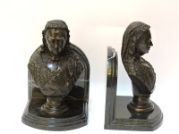 Lot 443 - A pair of bronzed and marble bookends