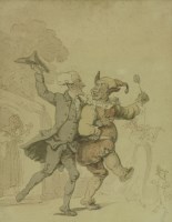 Lot 317 - Thomas Rowlandson (1756-1827)
DOCTOR SYNTAX DANCING WITH A JESTER
Pen and ink and watercolour
16.5 x 12.5cm

Provenance:  From the Estate of Stephen Masty.