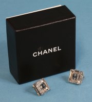 Lot 1598 - A pair of Chanel square faceted crystal stud earrings