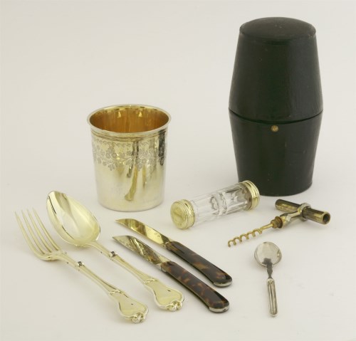 Lot 37 - A 19th century French silver gilt travelling campaign set