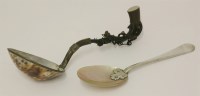 Lot 30 - A silver hanoverian pattern spoon with mother-of-pearl bowl