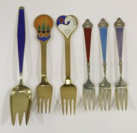 Lot 37 - A small collection of Scandinavian enamelled metalwares flatware