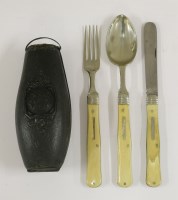 Lot 40 - A campaign set comprising a silver-plated spoon
