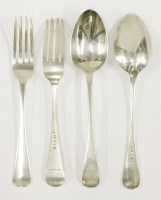 Lot 107 - A matched set of twelve George IV/Victorian silver old english pattern table forks and seven tablespoons