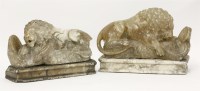Lot 96 - A pair of alabaster recumbent lions