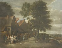 Lot 217 - Manner of David Teniers the Younger
PEASANTS MERRYMAKING OUTSIDE A TAVERN
Oil on canvas
48 x 62cm