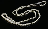 Lot 144 - A single row graduated natural pearl necklace