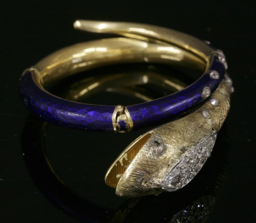 Lot 46 - A Victorian diamond and enamel articulated snake bangle