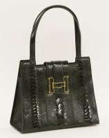 Lot 1029 - A Lorenzi black ostrich-leg leather handbag