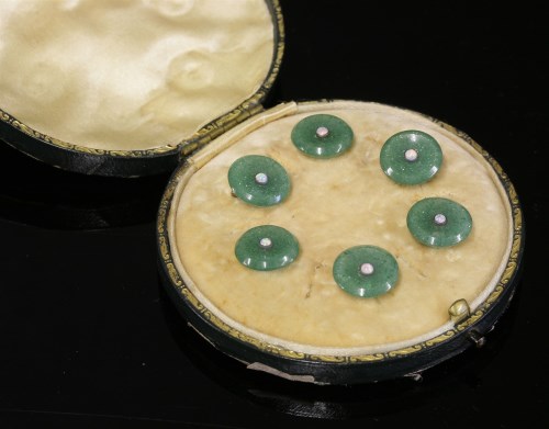 Lot 181 - A cased set of six Continental opal and aventurine silver gilt buttons