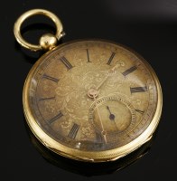 Lot 356 - A gold key wound open-faced fob watch