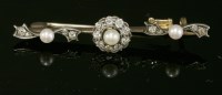 Lot 134 - A late Victorian pearl and diamond bar brooch