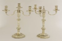 Lot 450 - A pair of Elizabeth II silver three-light candelabrum