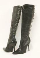 Lot 1419 - A pair of Dolce and Gabbana black leather 'safety pin' high heel boots