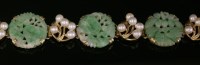 Lot 191 - An Asian carved jade and cultured pearl gold bracelet