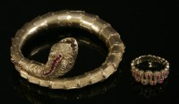 Lot 202 - A Continental ruby and diamond set snake bangle