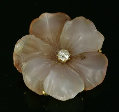Lot 93 - A late Victorian carved banded agate flower head brooch