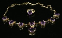 Lot 194 - A gold amethyst necklace and ring suite