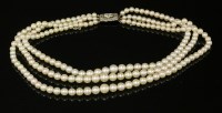 Lot 147 - A three-row graduated cultured pearl necklace