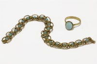 Lot 6 - A gold turquoise coloured paste cabochon bracelet